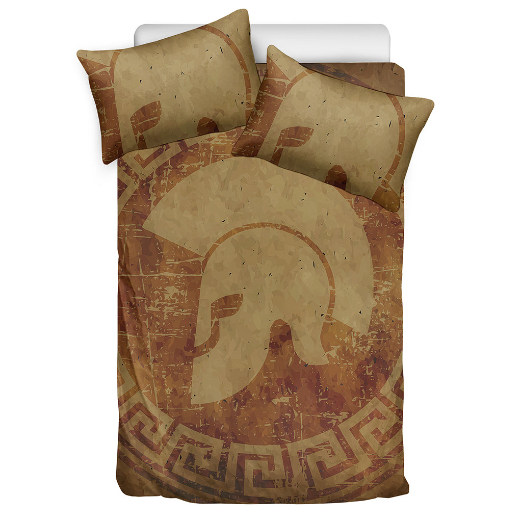 Ancient Spartan Helmet Print Duvet Cover Bedding Set