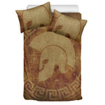 Ancient Spartan Helmet Print Duvet Cover Bedding Set