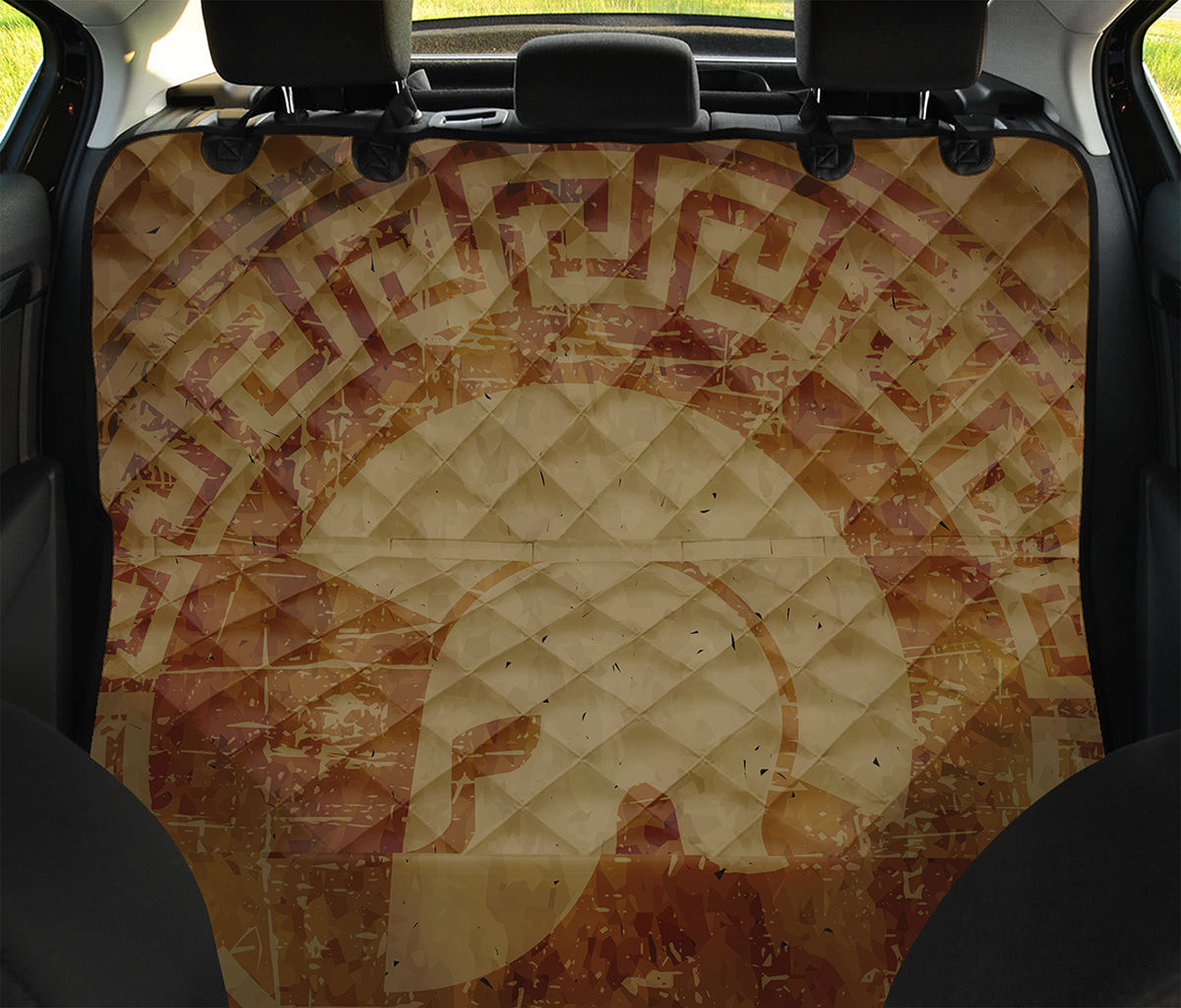 Ancient Spartan Helmet Print Pet Car Back Seat Cover