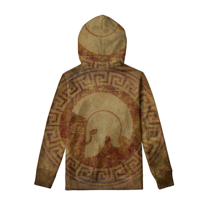 Ancient Spartan Helmet Print Pullover Hoodie