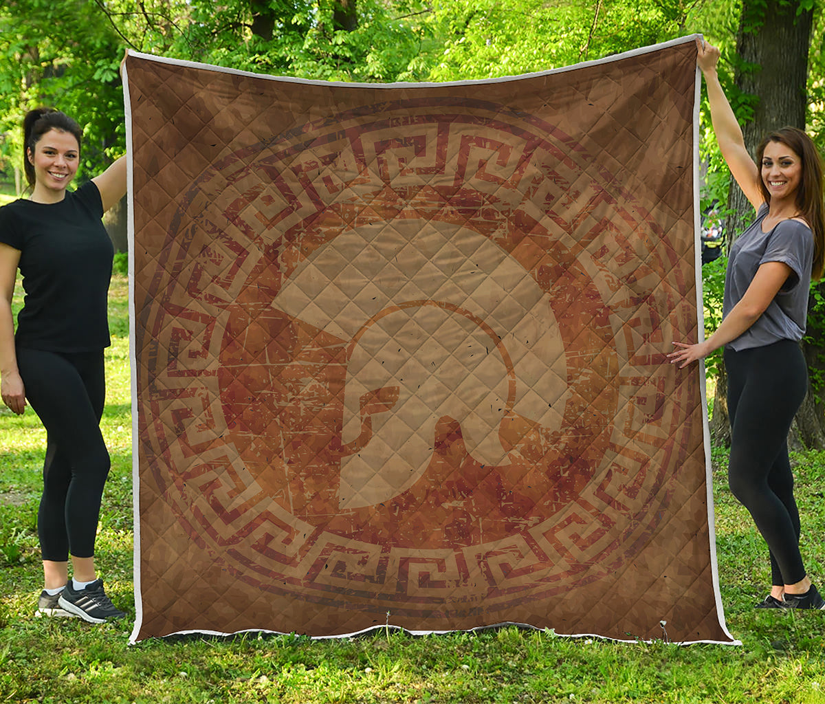 Ancient Spartan Helmet Print Quilt