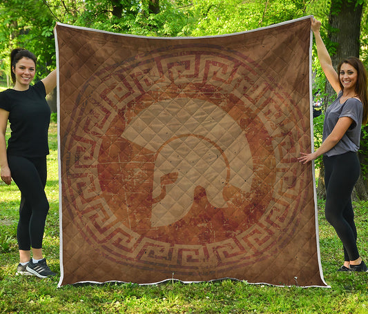 Ancient Spartan Helmet Print Quilt
