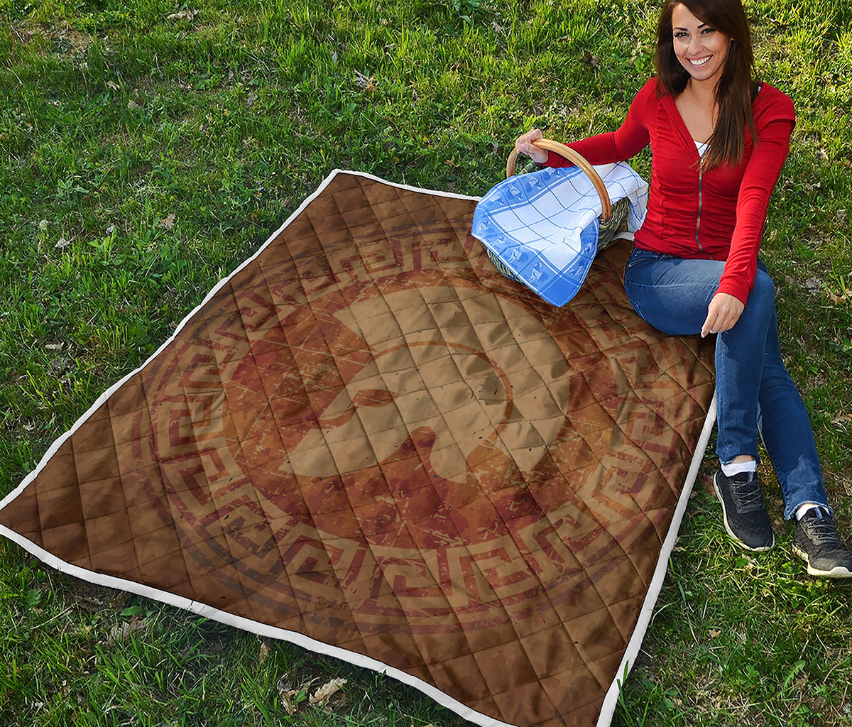 Ancient Spartan Helmet Print Quilt