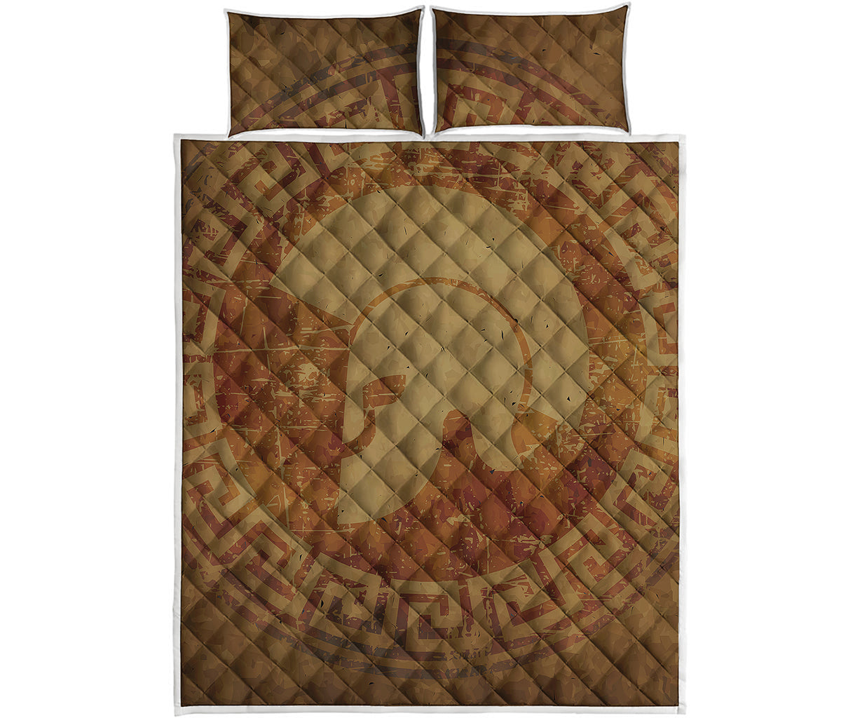 Ancient Spartan Helmet Print Quilt Bed Set