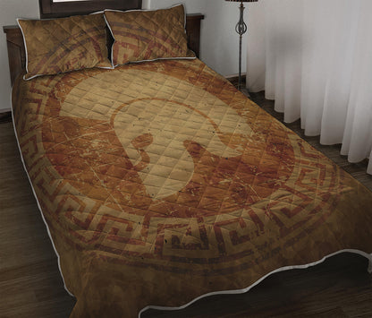 Ancient Spartan Helmet Print Quilt Bed Set