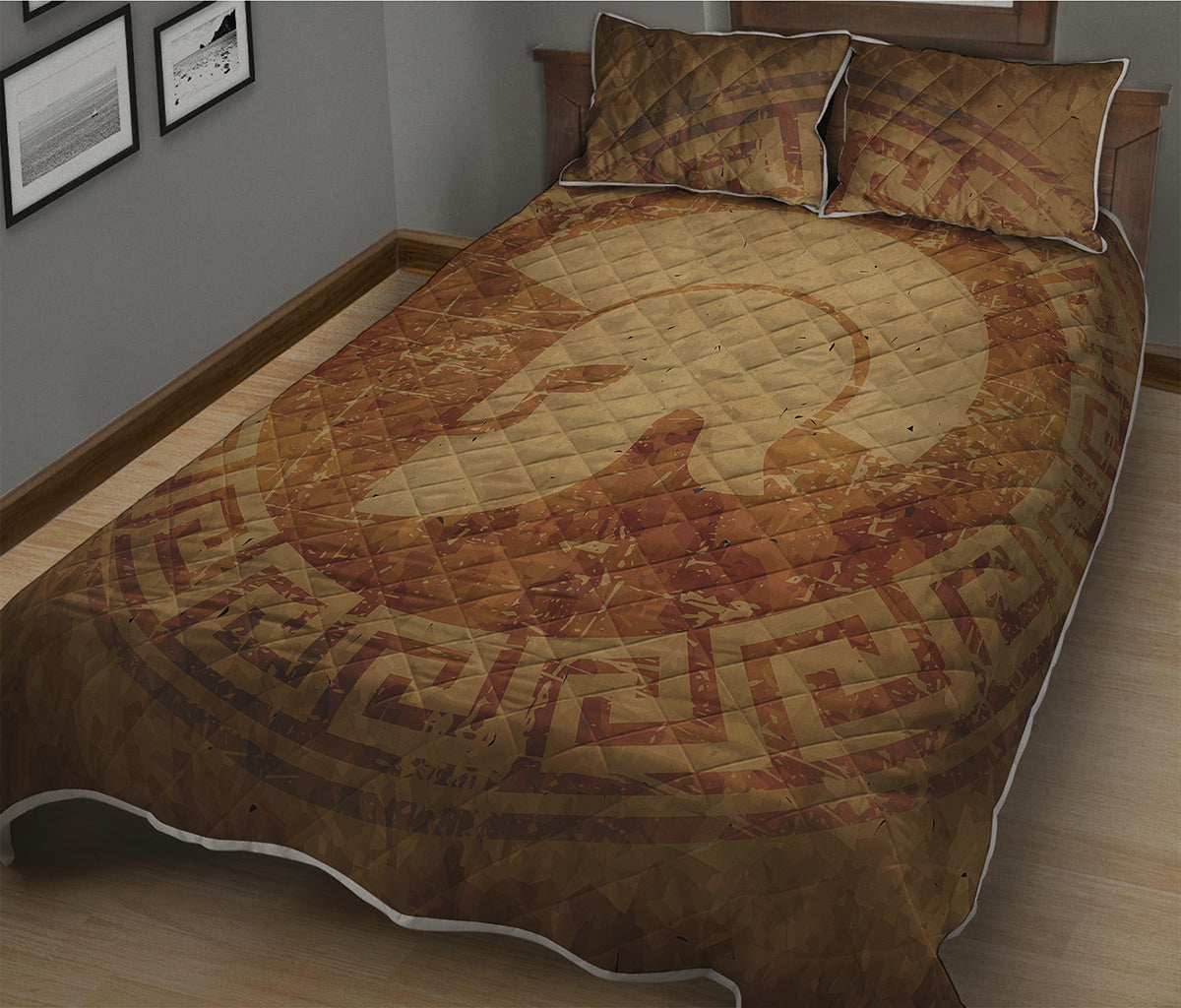 Ancient Spartan Helmet Print Quilt Bed Set