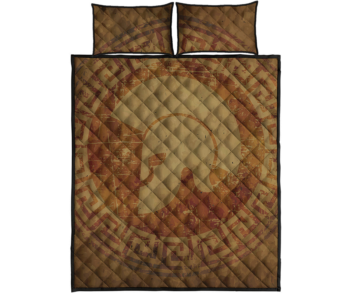 Ancient Spartan Helmet Print Quilt Bed Set