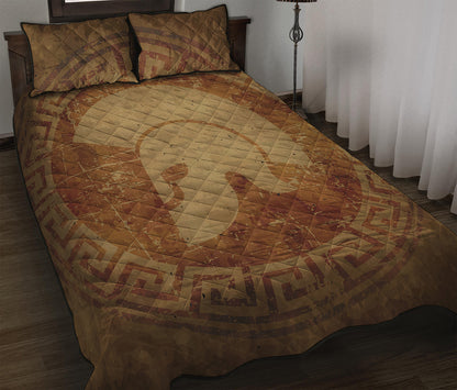 Ancient Spartan Helmet Print Quilt Bed Set