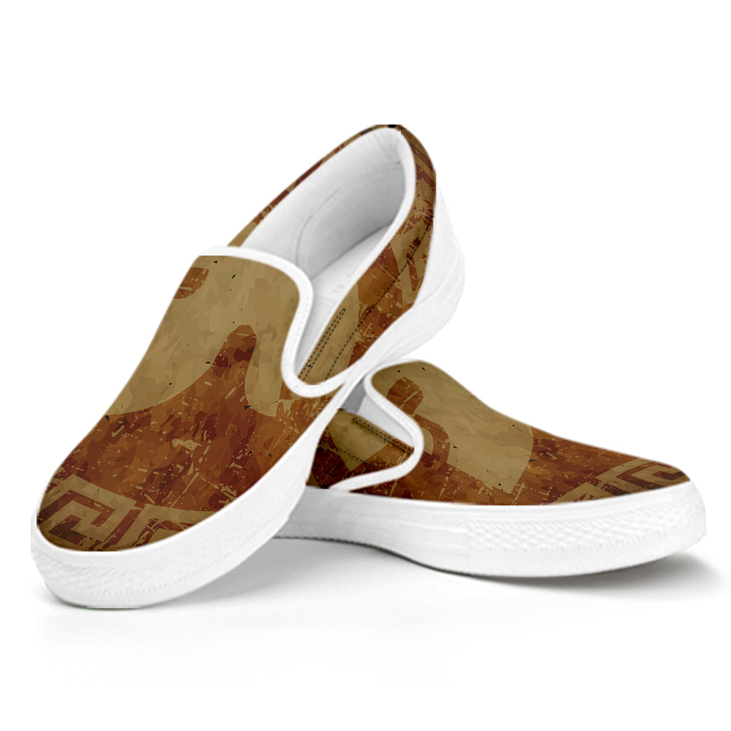 Ancient Spartan Helmet Print White Slip On Shoes