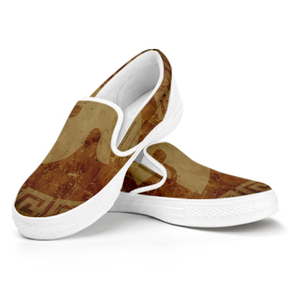 Ancient Spartan Helmet Print White Slip On Shoes