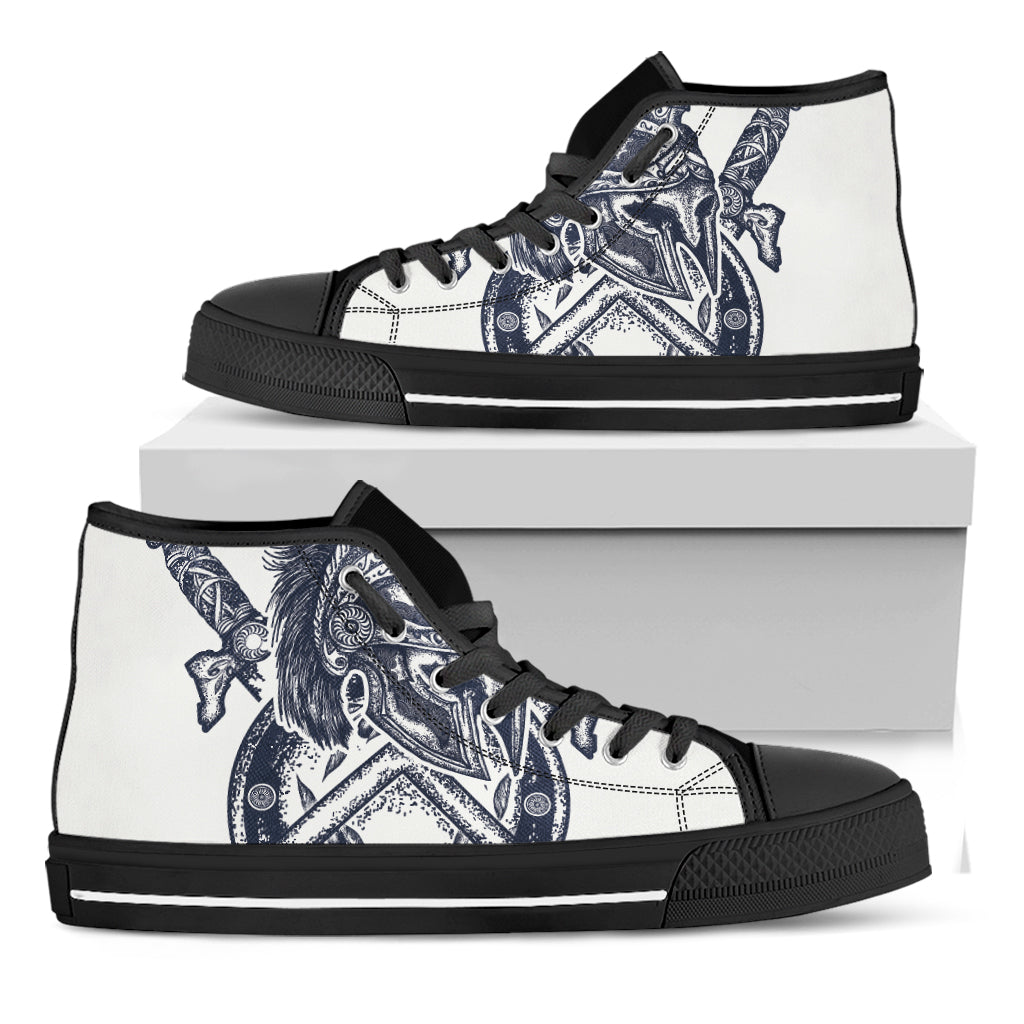 Ancient Spartan Print Black High Top Shoes