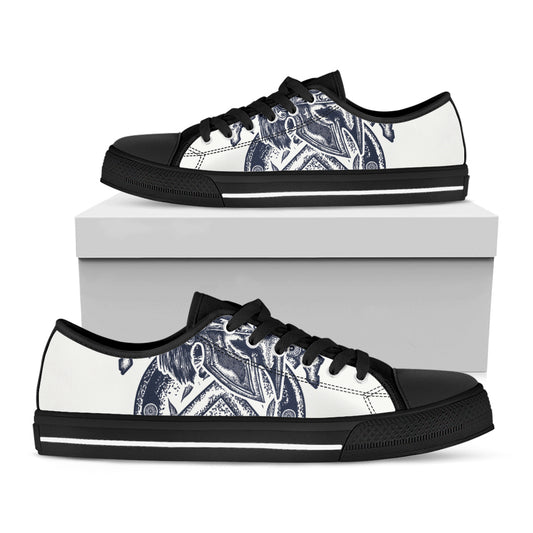 Ancient Spartan Print Black Low Top Shoes 