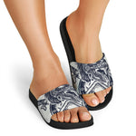 Ancient Spartan Print Black Slide Sandals