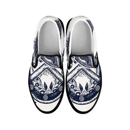 Ancient Spartan Print Black Slip On Shoes