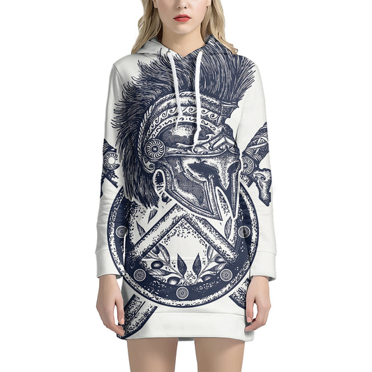 Ancient Spartan Print Pullover Hoodie Dress