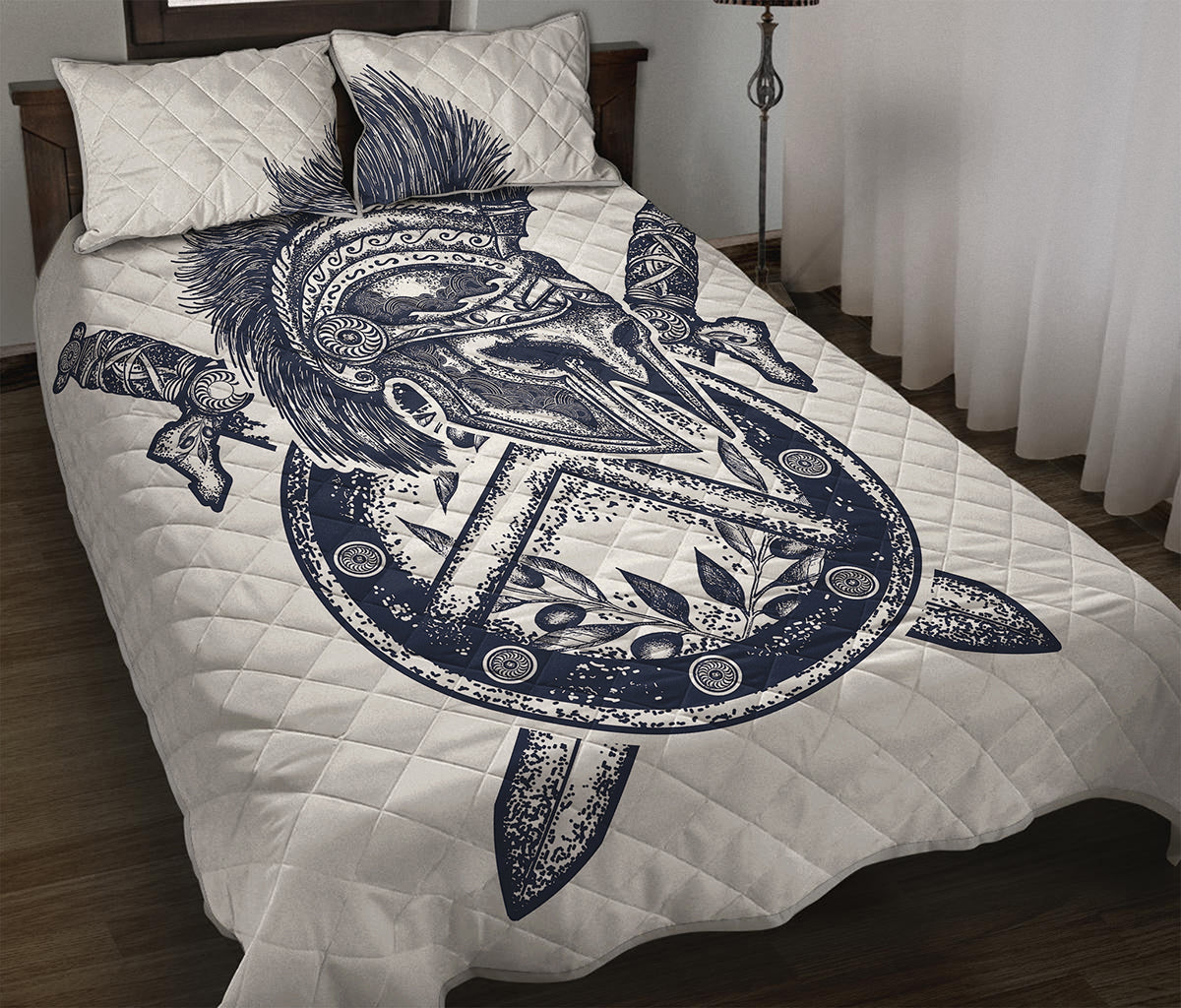 Ancient Spartan Print Quilt Bed Set