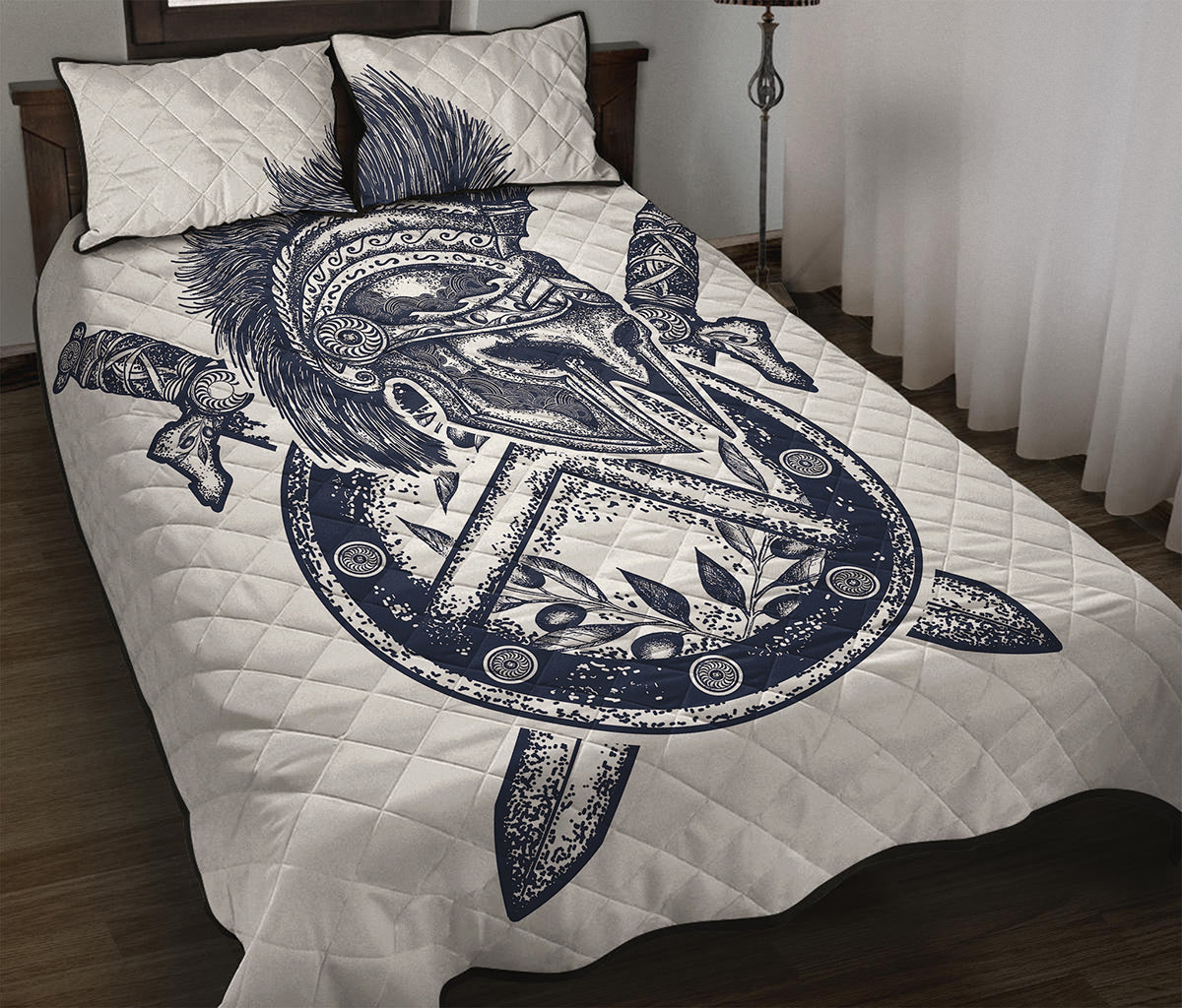 Ancient Spartan Print Quilt Bed Set