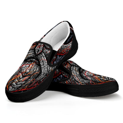 Ancient Viking Norse God Odin Print Black Slip On Shoes