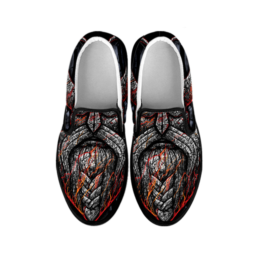 Ancient Viking Norse God Odin Print Black Slip On Shoes