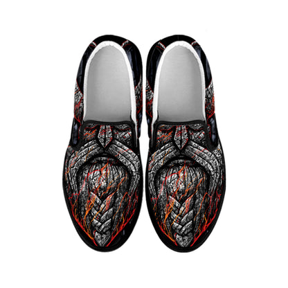Ancient Viking Norse God Odin Print Black Slip On Shoes