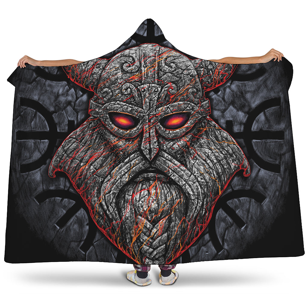 Ancient Viking Norse God Odin Print Hooded Blanket