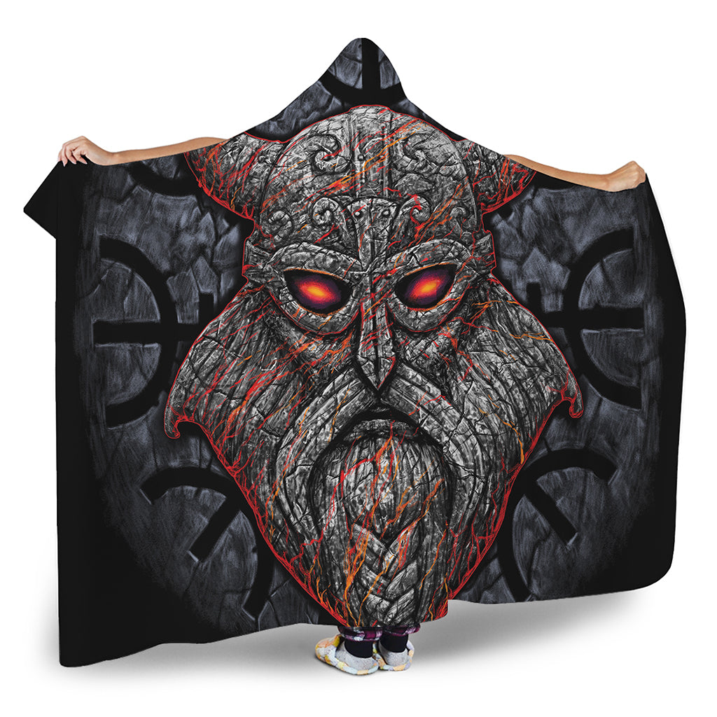 Ancient Viking Norse God Odin Print Hooded Blanket