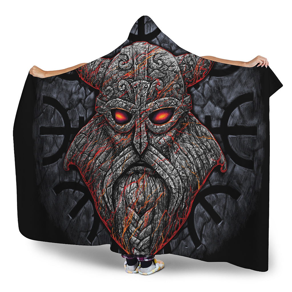 Ancient Viking Norse God Odin Print Hooded Blanket