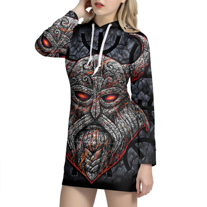 Ancient Viking Norse God Odin Print Pullover Hoodie Dress