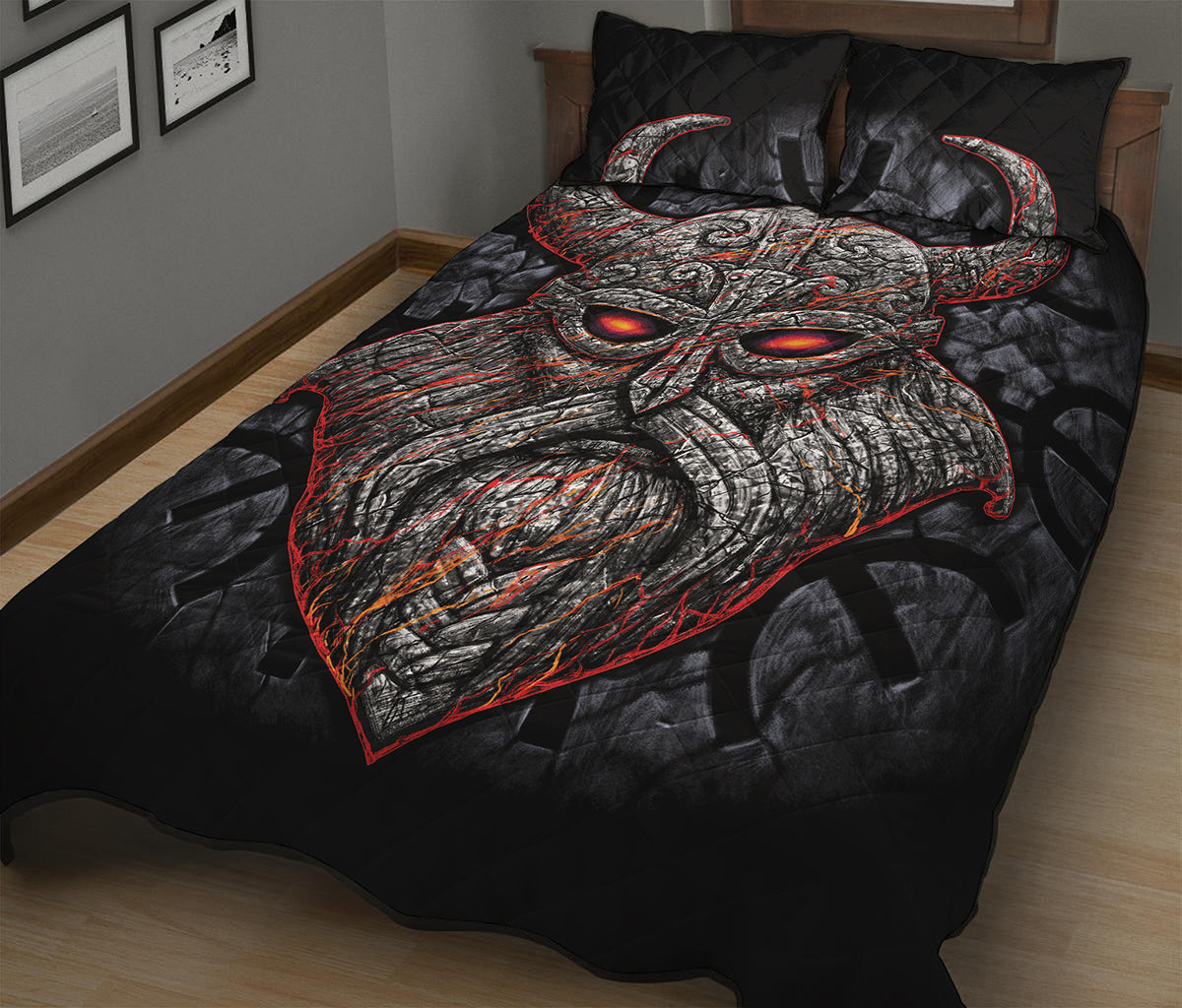 Ancient Viking Norse God Odin Print Quilt Bed Set