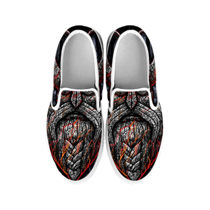 Ancient Viking Norse God Odin Print White Slip On Shoes