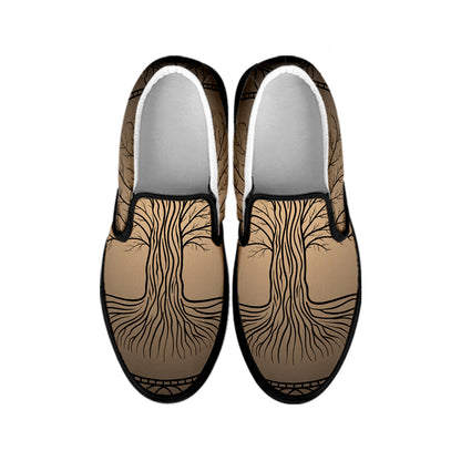 Ancient Yggdrasil Tree Print Black Slip On Shoes