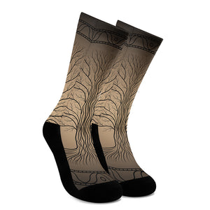 Ancient Yggdrasil Tree Print Crew Socks