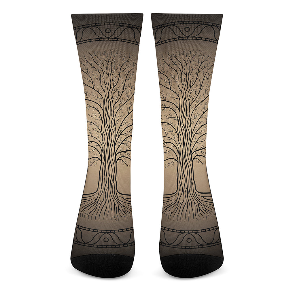 Ancient Yggdrasil Tree Print Crew Socks