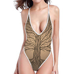 Ancient Yggdrasil Tree Print High Cut One Piece Swimsuit
