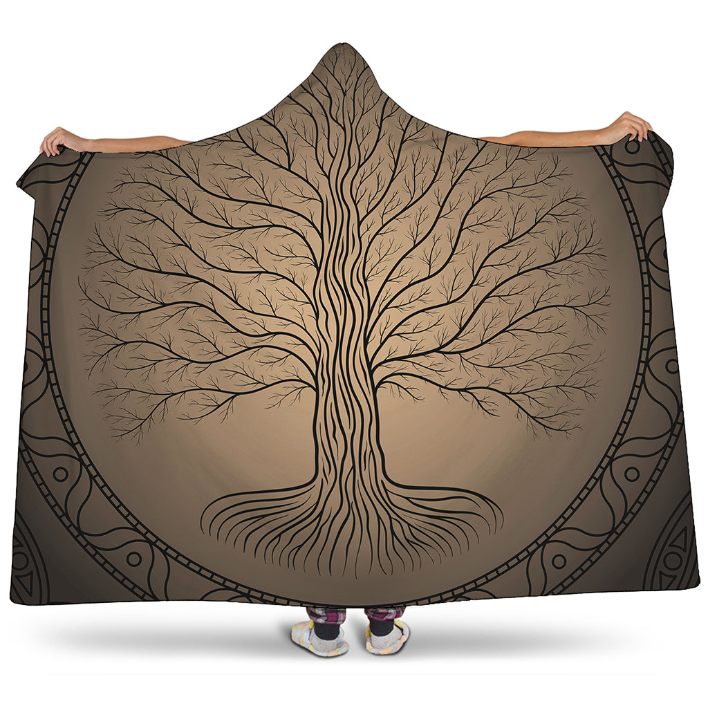 Ancient Yggdrasil Tree Print Hooded Blanket
