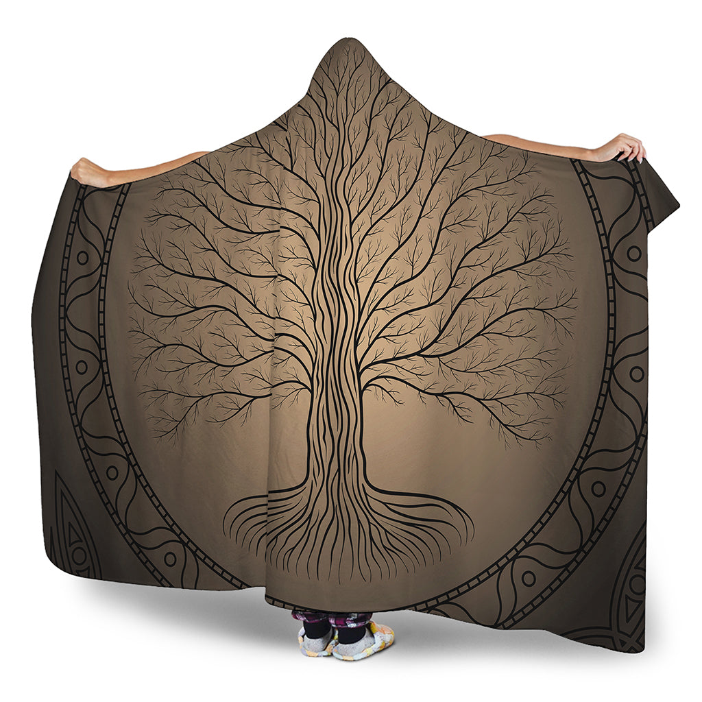 Ancient Yggdrasil Tree Print Hooded Blanket