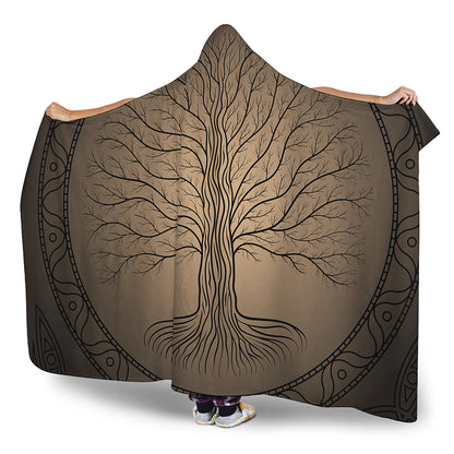 Ancient Yggdrasil Tree Print Hooded Blanket