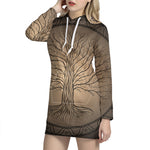 Ancient Yggdrasil Tree Print Pullover Hoodie Dress