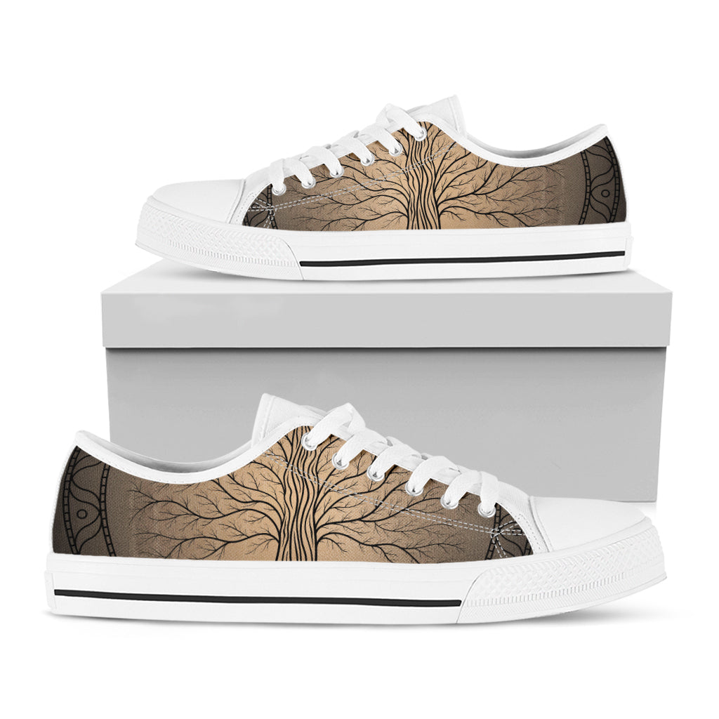 Ancient Yggdrasil Tree Print White Low Top Shoes
