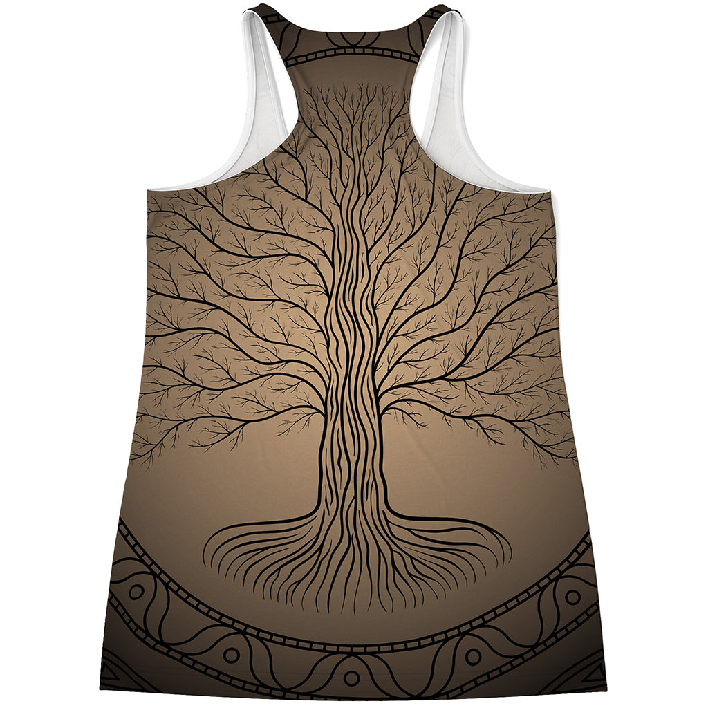 Ancient Yggdrasil Tree Print Women's Racerback Tank Top