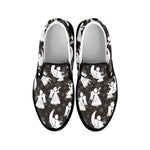 Angel And Snowflake Pattern Print Black Slip On Shoes