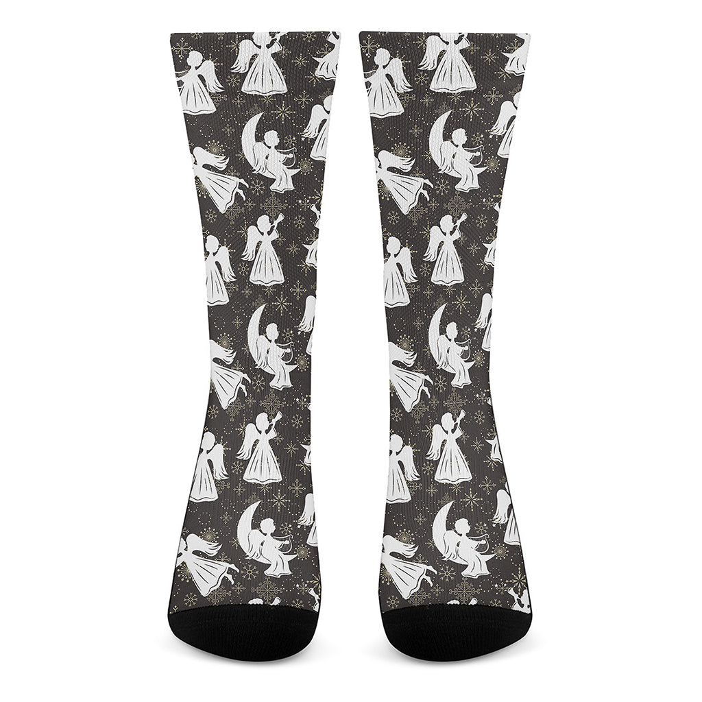 Angel And Snowflake Pattern Print Crew Socks