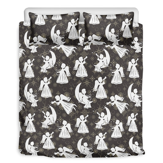 Angel And Snowflake Pattern Print Duvet Cover Bedding Set