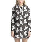 Angel And Snowflake Pattern Print Hoodie Dress