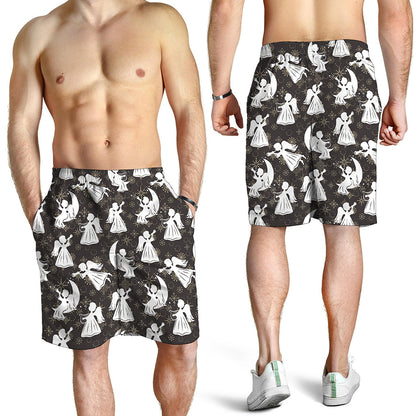 Angel And Snowflake Pattern Print Men's Shorts