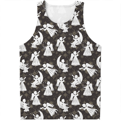 Angel And Snowflake Pattern Print Men's Tank Top