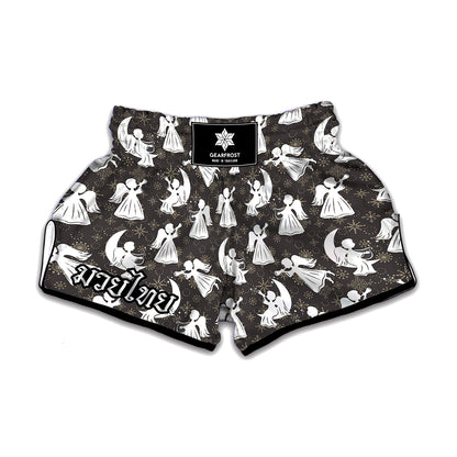 Angel And Snowflake Pattern Print Muay Thai Boxing Shorts
