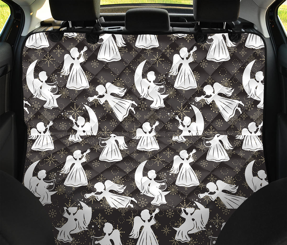 Angel And Snowflake Pattern Print Pet Car Back Seat Cover