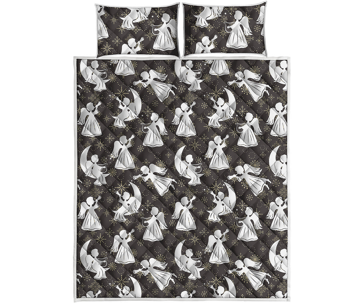 Angel And Snowflake Pattern Print Quilt Bed Set