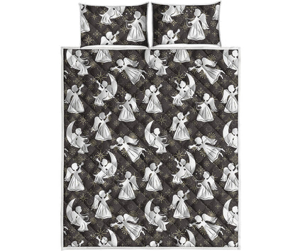 Angel And Snowflake Pattern Print Quilt Bed Set